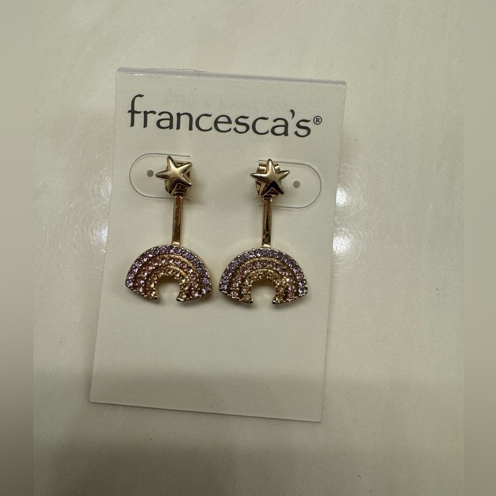 Francesca’s Gold Rainbow Rhinestone Earrings!